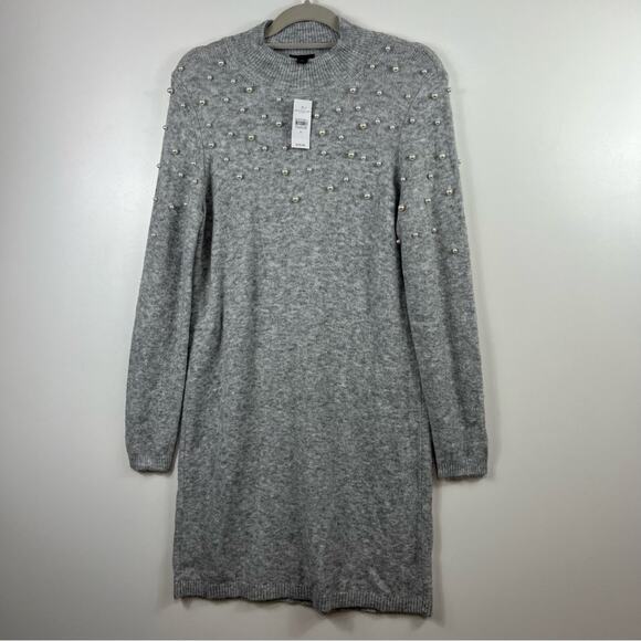 Ann Taylor New Pearlized Mock Neck Sweater Dress Size M Heathered Gray Soft Knit - Picture 13 of 13